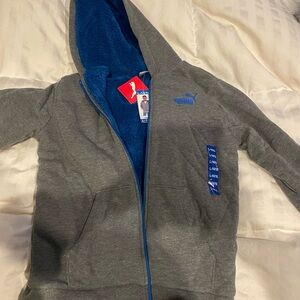 Puma Kids Gray Hoodie with Blue Lining